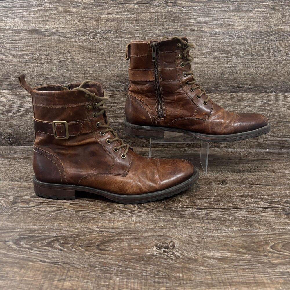 Aston Grey Rockcastle 2 Combat Boots Men's 11 Brown Leather Ankle Zip Buckle